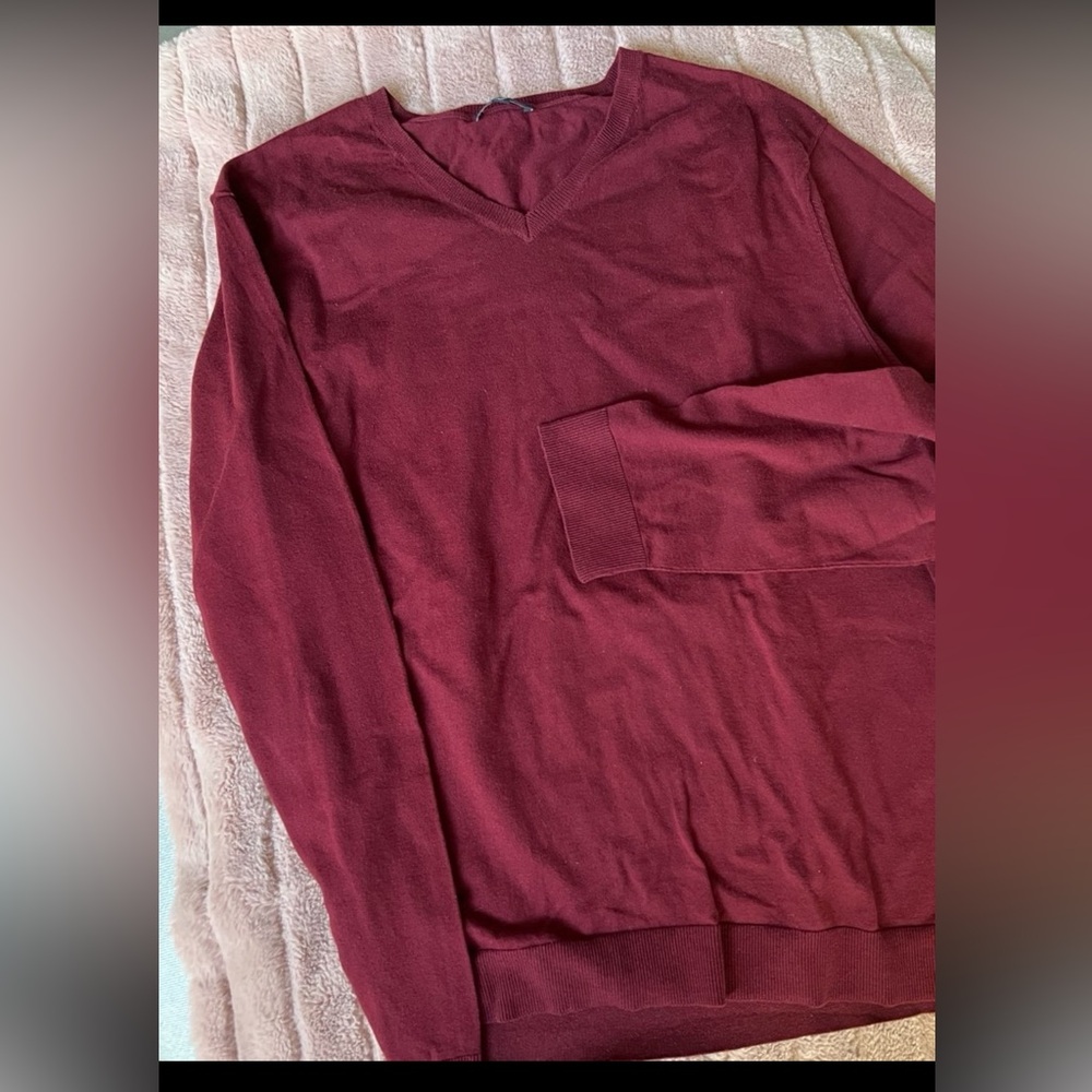 GAP Burgundy V-Neck Sweater XL | Soft Cotton Blend